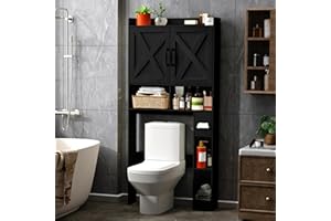 JOKOLO Over The Toilet Storage Cabinet,Freestanding Wooden Bathroom Organizer with 2-Door Toilet Storage Rack,66 Inches Height,Black