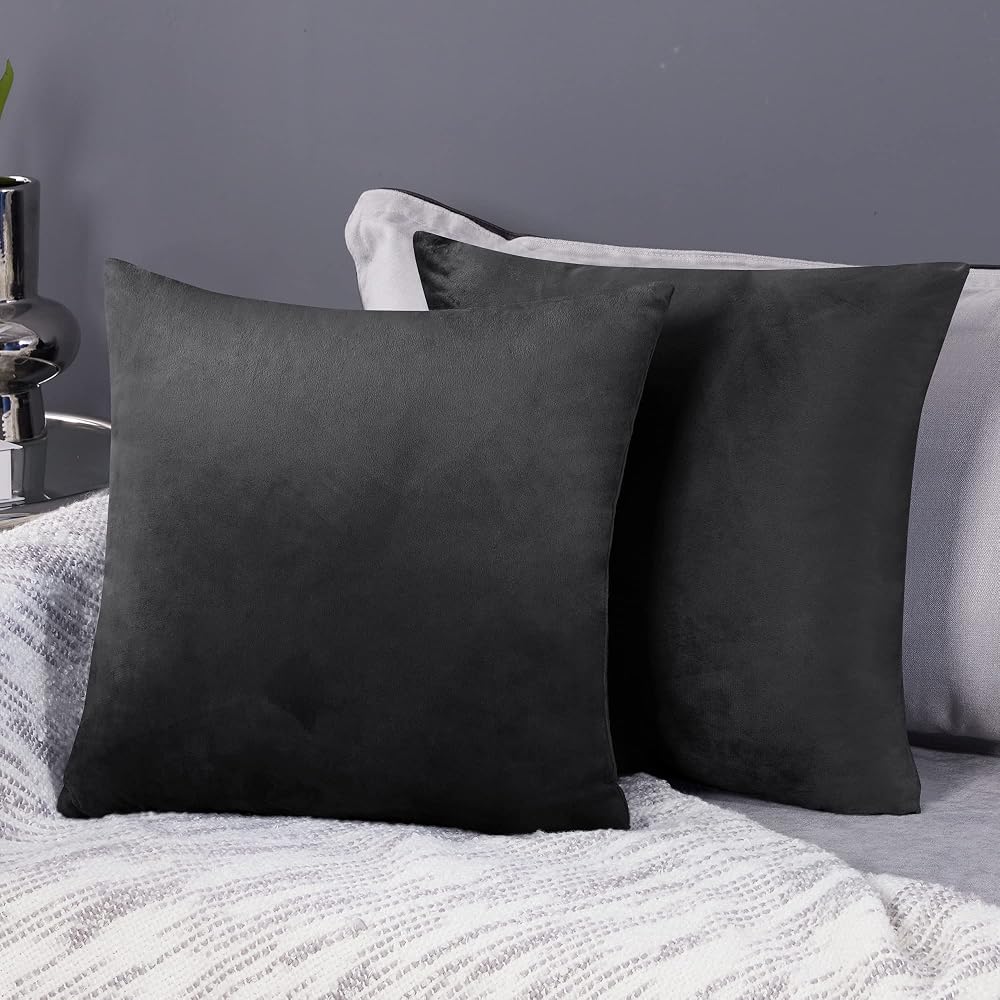 Deconovo Velvet Cushion Covers 40x40 cm Dark Grey Set of 2 with Invisible Zipper