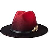 Gossifan Women Gradient Color Fedora Wide Brim Felt Panama Hat with Belt Buckle