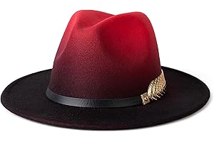 Gossifan Women Gradient Color Fedora Wide Brim Felt Panama Hat with Belt Buckle