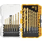 DEWALT Drill Bit Set, 21 Pc. Titanium Nitride Coated Pilot Point DEWALT Bit Set with Case for Wood, Metal and Plastic (DW1361)