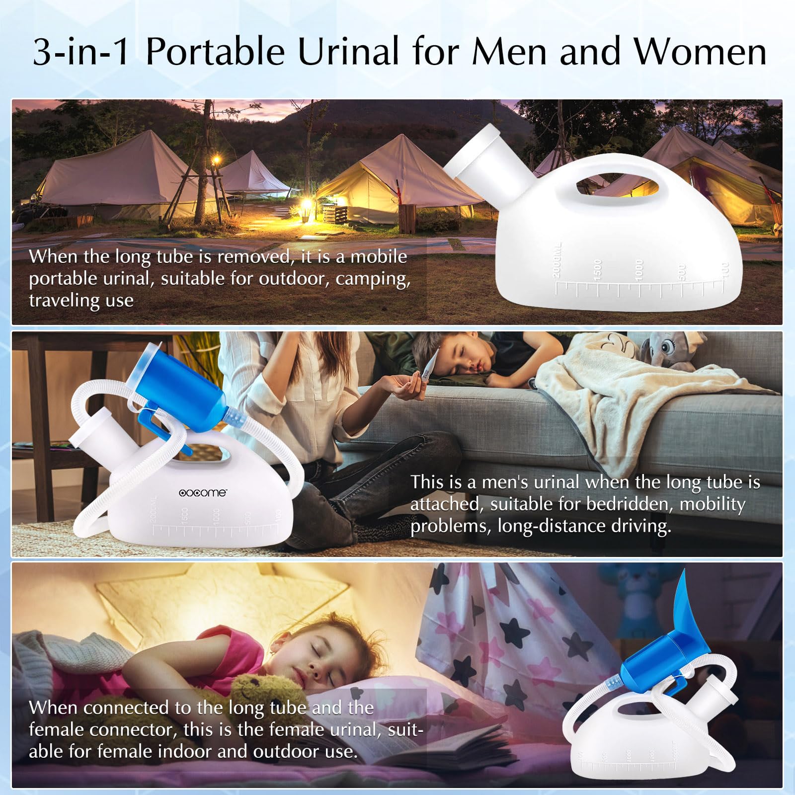 Unisex Potty Urinal for Car, 68 OZ Travel Urinals Kit Male and Female Urination Device Toilet Urinal for Men and Women Bedpans Bottle Spill Proof for Hospital Camping Car Travel