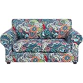 hyha Stretch Couch Cover, Sofa Covers for 2 Separate Cushion Couch Washable | Loveseat Cover, Floral Pattern, Printed, 3 Pieces, 2 Seater Furniture Protector with Elastic Bottom for Dogs, Pet Friendly