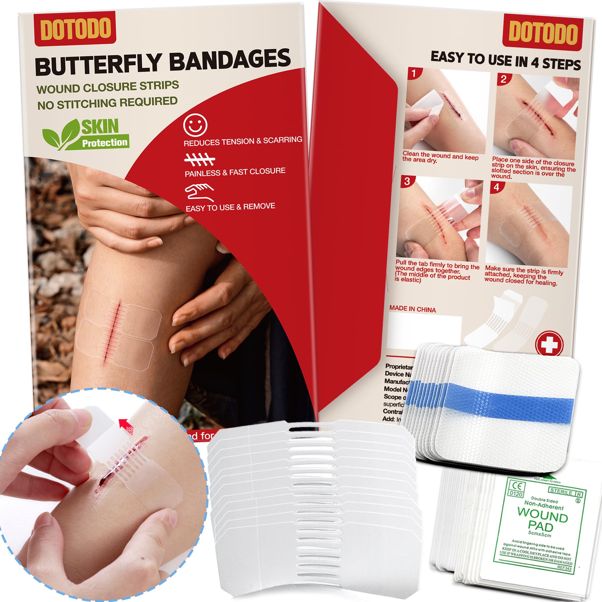 Photo 1 of Butterfly Bandages Emergency Wound Closure - Dotodo 12PCS Repair Wounds Without Stitche | Rapid Butterfly Closure Bandages, Transparent