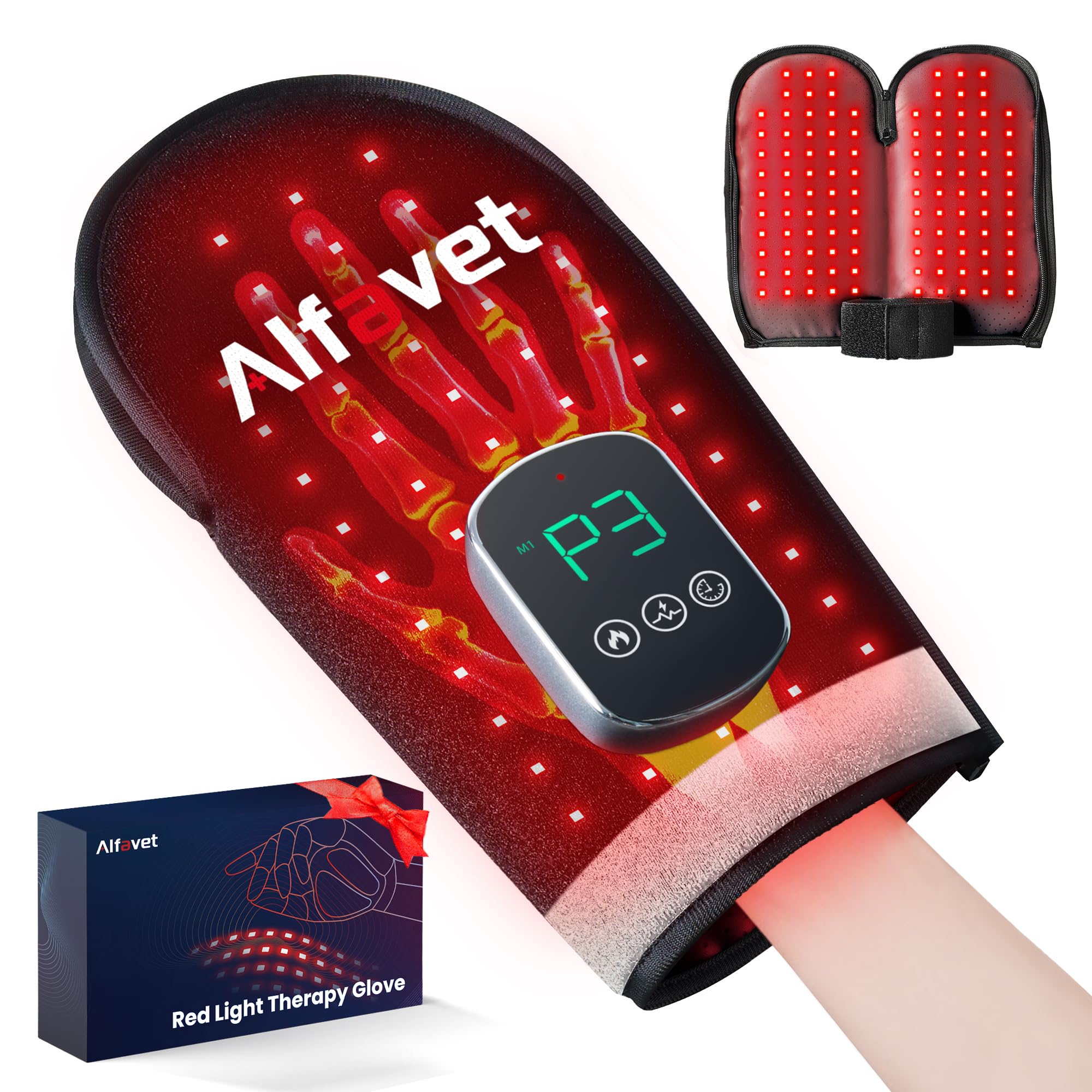 Photo 1 of Cordless Red Light Therapy Glove for Hand, Rechargeable Dual-Sided 112 LEDs Near Infrared Light Therapy Device for Hand Fingers Wrist