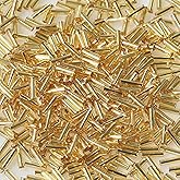 Bala&Fillic Glass Bugle Seed Beads About 3300pcs/110g in Box Size 6x2mm Gold Silver Lined Tube Glass Beads for Jewelry Making (Gold Sliver Lined)