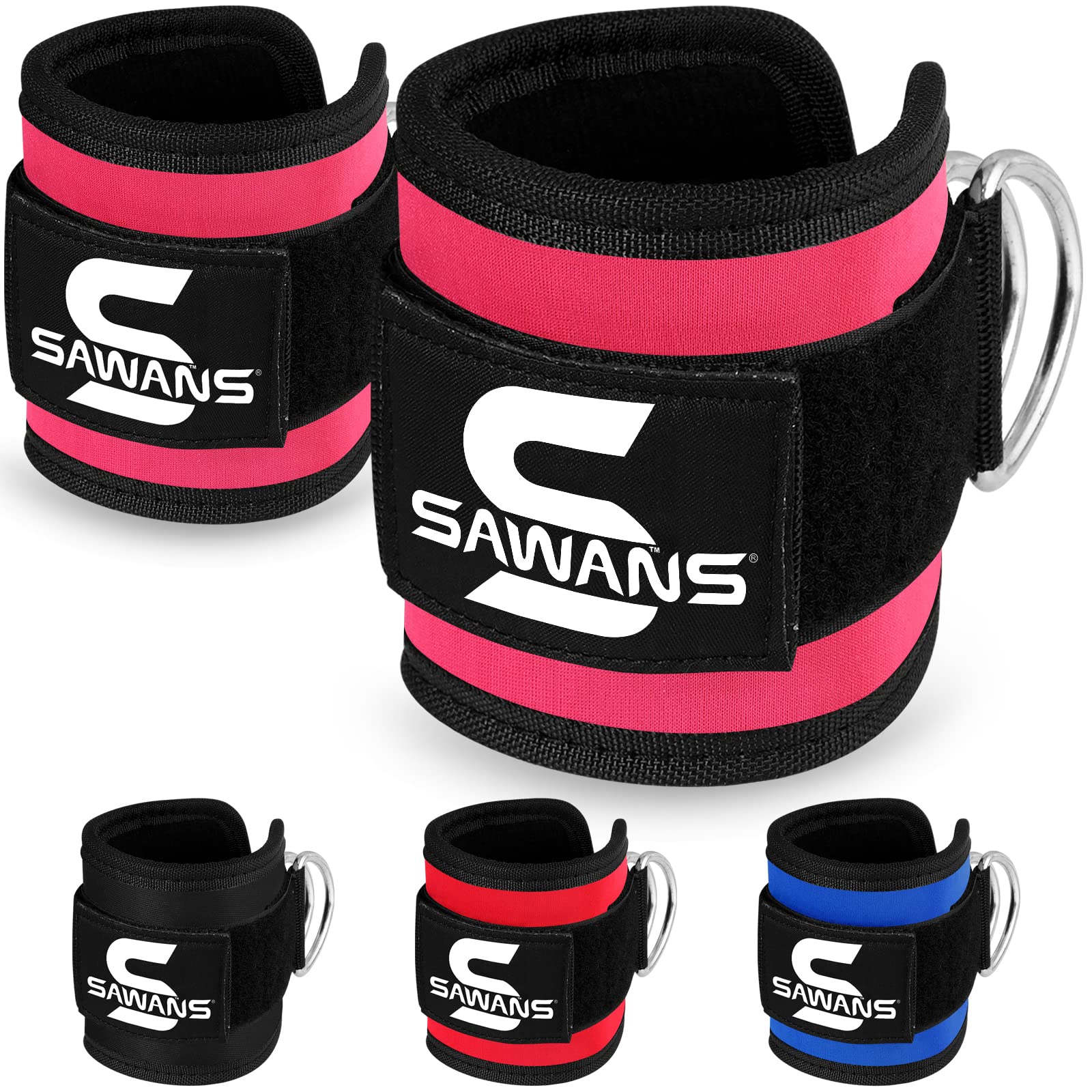 SAWANS Ankle Straps for Cable Machine Attachments Gym Ankle Cuffs with Neoprene Padding Adjustable Glute Kickback Workouts Booty Hip Abductors Leg Curls Exercise for Men and Women (Pink 2Pcs)