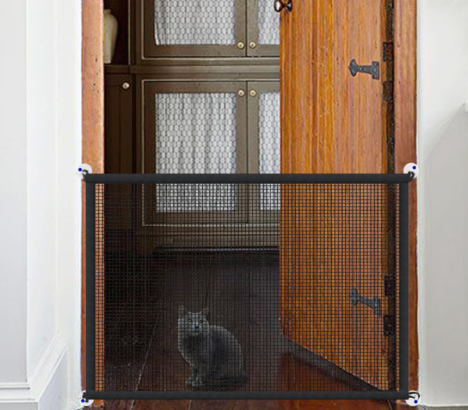 Portable Stair Gate for Dogs Indoor Magic Pet Gates for The House Doorway Upgraded Mesh 110x78cm Safety Puppy Fence Enclosure, Black