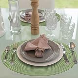 Pauwer Round Placemats and Coasters Set of 6 Green Non Slip Washable 38cm Mats view 6