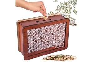 BYYKIT Cash Vault Wooden Saving Box, Coin Bank for Boys and Girls, Wooden Cash Box with Counter, Coin Counter Adult Bank, Money Box with Currency Goals and Numbers ($10000)