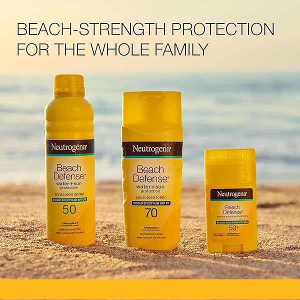 NEUTROGENA BEACH DEFENSE SUNSCREEN STICK SPF 50, BROAD SPECTRUM SUN PROTECTION FOR FACE & BODY, WATER-RESISTANT, NON-GREASY FORMULA, TRAVEL SIZE FOR BEACH & OUTDOOR USE, 1.5 OZ (42 G)