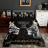 3D Lion Couple Comforter Set Queen Size,Golden Glitter King and Queen Crown Bedding Set for Kids Girls Women Men Bedroom Decor,African Wild Animals Quilt Set Valentine's Day Duvet Insert,Black