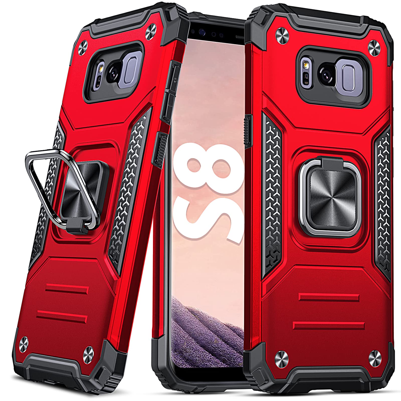 DASFOND Galaxy S8 Case, Military Grade Shockproof Protective Case with Enhanced Metal Ring [Magnetic Stand], Compatible with Samsung Galaxy S8, Red