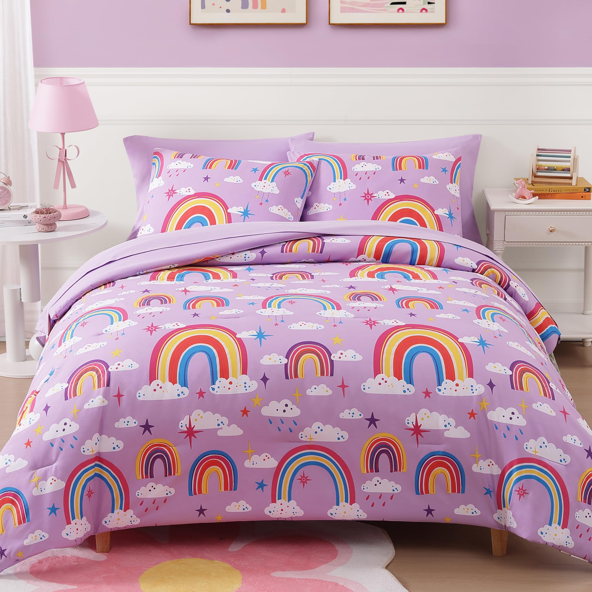 Kaleido Space Full Kids Comforter Set - 7 Pieces Full Bedding Sets for Girls Teen, Glow in The Dark Purple Rainbow Bed in A Bag with Sheets Image Kaleido Space Full Kids Comforter Set - 7 Pieces Full Bedding Sets for Girls Teen, Glow in The Dark Purple Rainbow Bed in A Bag with Sheets Image