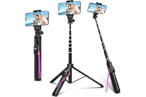 ALPTOY 62-inch Selfie Stick and Tripod Legs for Cell Phone and Camera, Portable Travel Tripod Stand, Remote Control, Compatible with iPhone & Android and Camera (Rose)