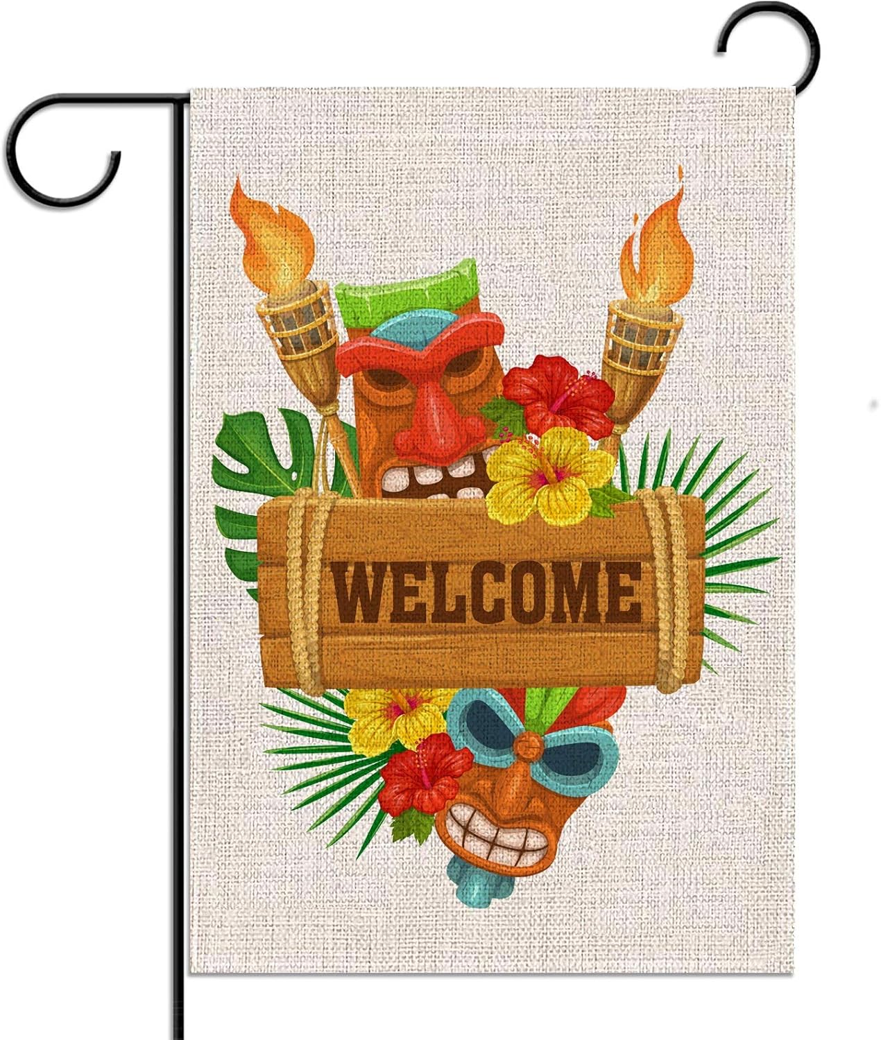 Tiki Bar Garden Flag 12.5×18'' Hawaiian Luau Party Yard Welcome Sign Summer Tropical Pool Beach Party Decoration Outdoor Outside Home House Flag
