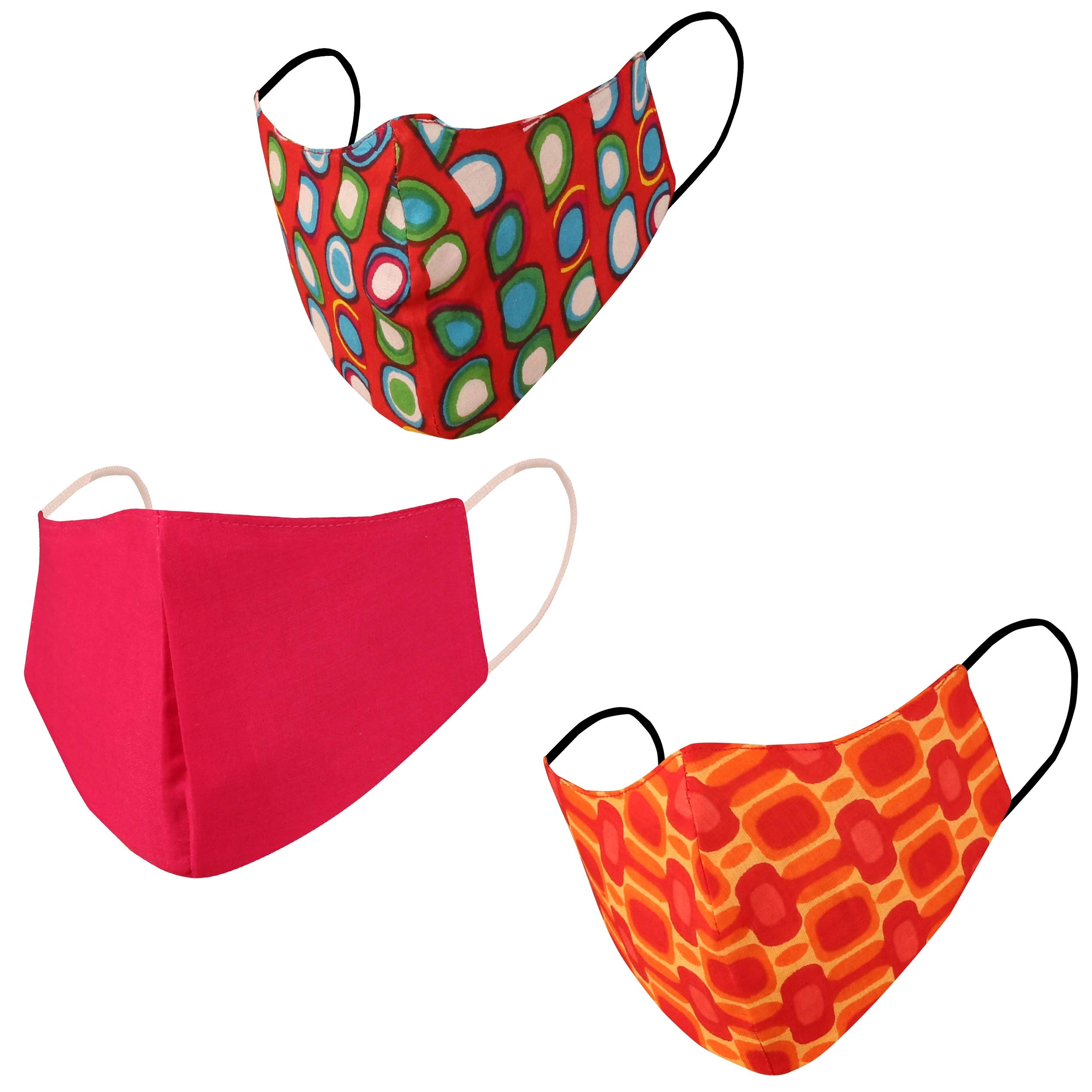 Touchstone Indian Heritage Fabric Small Size Face Masks Reusable Machine Washable Handcrafted Cotton Double Layer for women. (Pack of 3). Blue Pink Red โ image 1