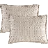 PHF 100% Cotton Ruffle Waffle Pillow Shams King Size, 2 Pack 20" x 36" Soft Skin-Friendly Pillowcases, No Filling, Aesthetic Home Decor, Breathable Waffle Weave Bed Pillow Covers, Oatmeal