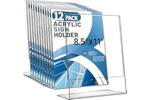 Aheroi 12 PCS Acrylic Sign Display Stands - 8.5 x 11, Clear Plastic Sign Holders for Paper Displays, Home Office Supplies