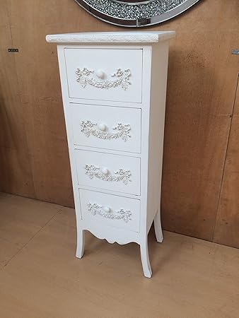 Shabby Chic Vintage Kommode Im Franzosischen Stil 4 Schubladen Elfenbeinfarben Creme Weiss Schlafzimmermobel Handwerk Elfenbeinfarben Amazon De Kuche Haushalt