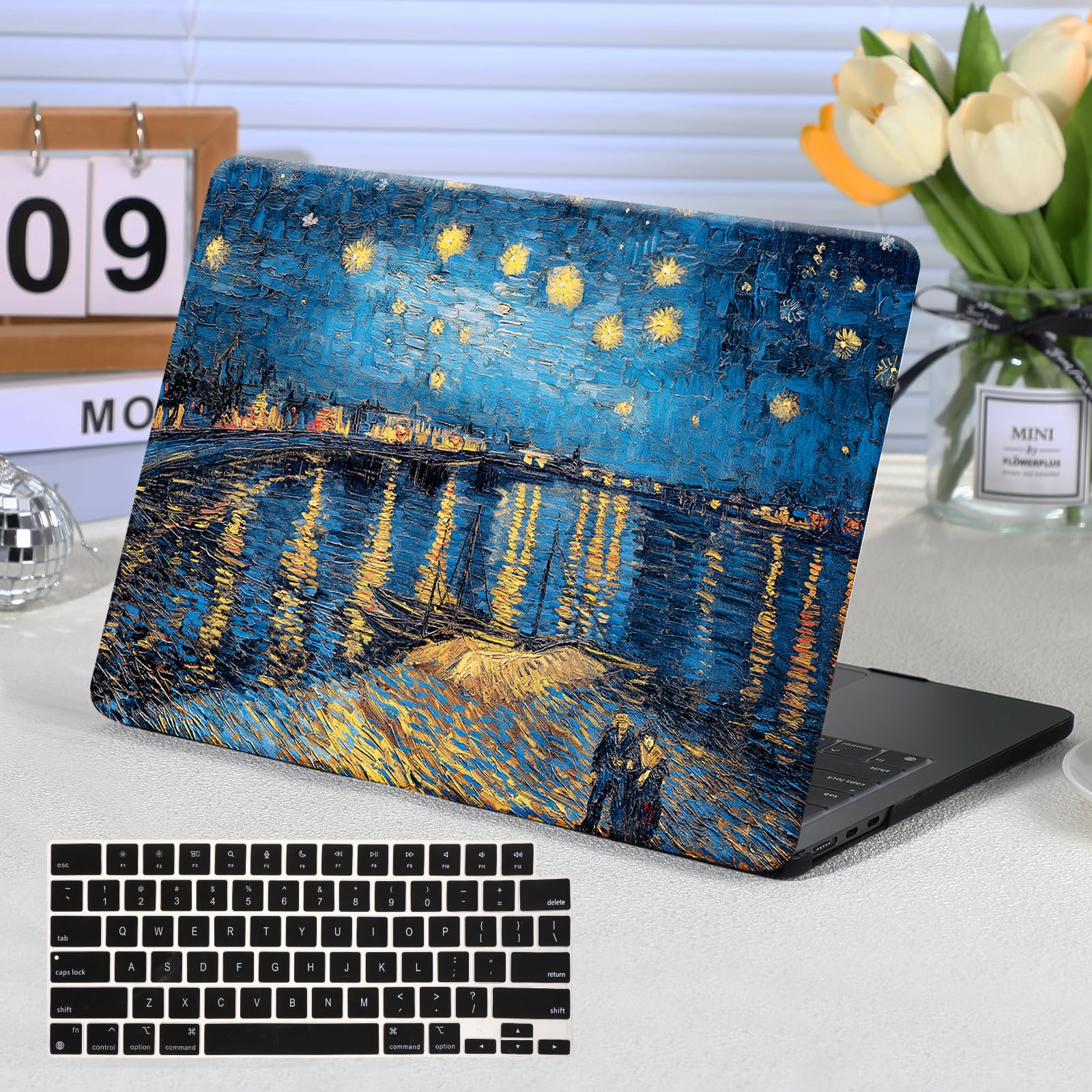 Photo 1 of Funut Compatible with MacBook Air 13 inch Case 2021 2020 2019 2018 Model A2337 M1 A2179 A1932 Plastic Hard Shell Case Protective Cover for MacBook Air 13 with Touch ID, Starry Night