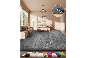 Ophanie Area Rugs for Living Room Bedroom, Upgrade Non-Slip Fluffy Soft Grey Shag Carpet, Indoor Floor Gray 4x6 Fuzzy Shaggy Living Room Plush Rug for Kids Home Dorm Decor Aesthetic