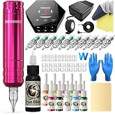 Wormhole Tattoo Kit for Beginners Complete Rotary Tattoo Machine Kit WTK104 | 11PCS Tattoo Ink, Dual Protection Uninterrupted Power Set, 10PCS Tattoo Needles, Aluminum Alloy Tattoo Pen, Practice Kit