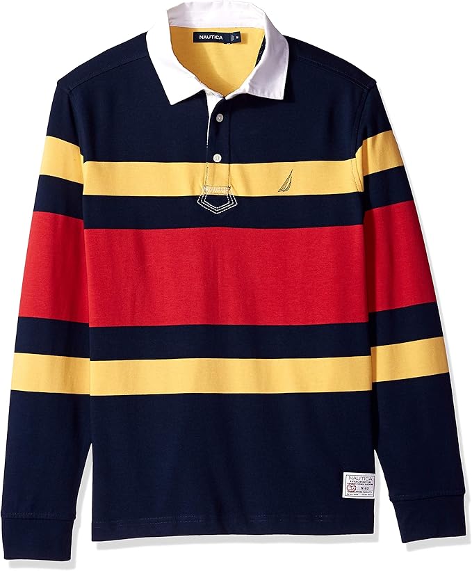 Nautica Men's Striped Heavy Weight Jersey Long Sleeve Polo Shirt, Navy, XL: Amazon.co.uk: Clothing
