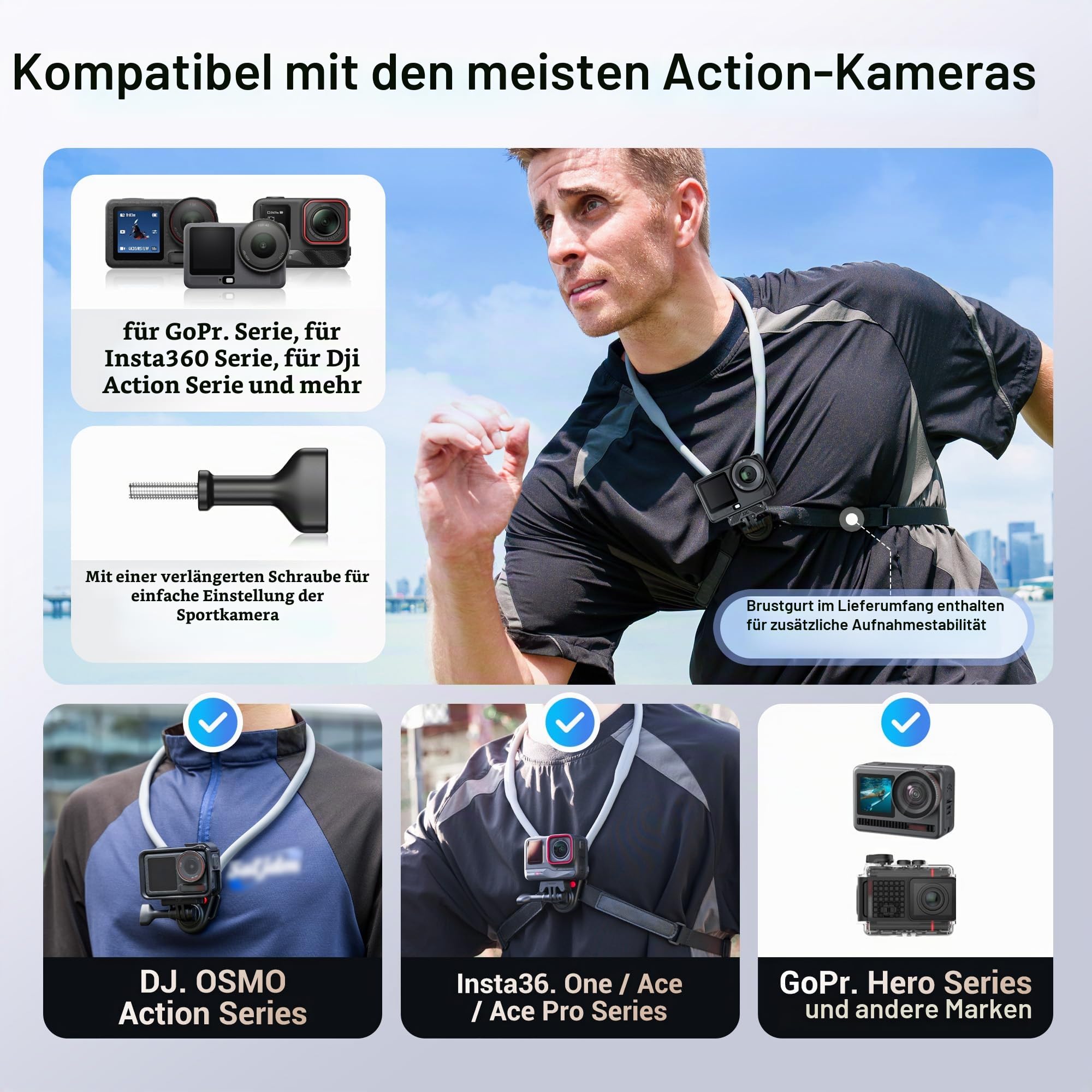 JJC Action Cam Halsband für DJI Osmo Action 6 5 Pro 4 3 mit Brustgurt 2