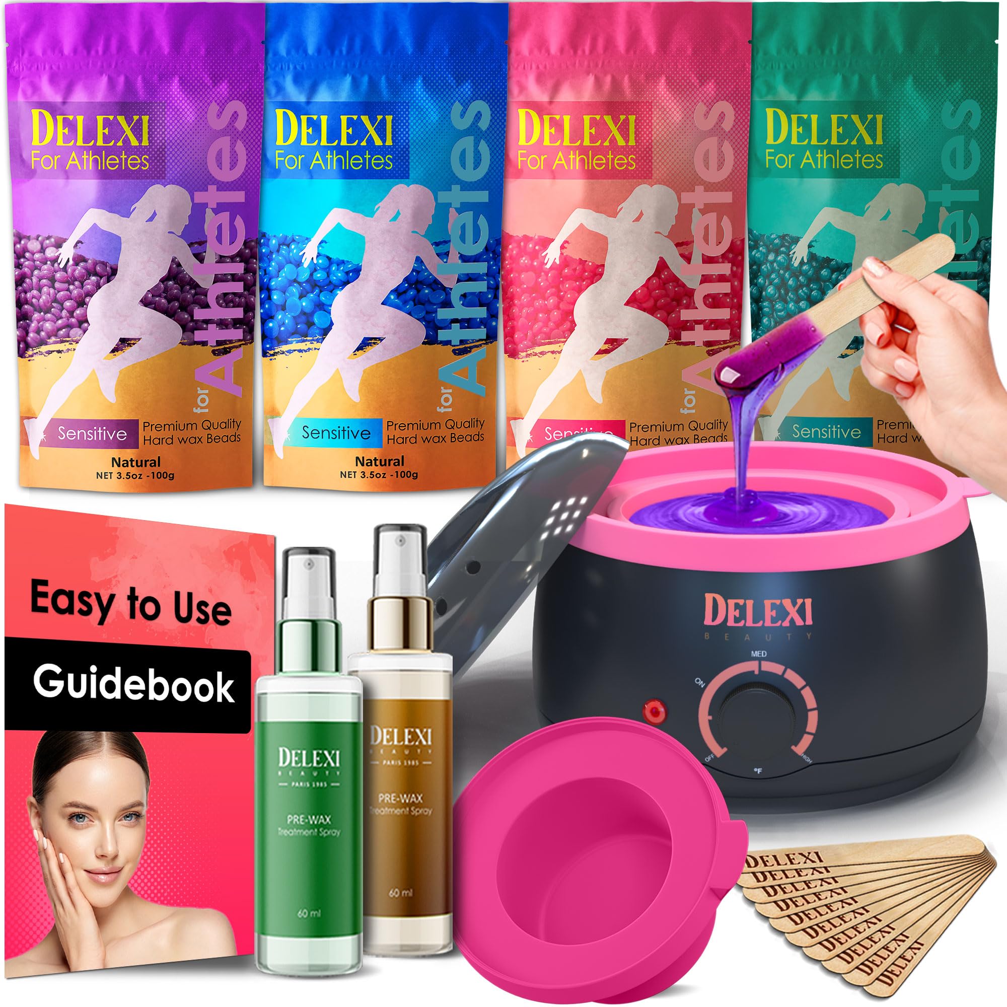 Photo 1 of Waxing Kit for Athletes. Waxing kit for Women with Quick-Melting Wax Warmer + Salon Quality Wax for Hair Removal - Super Easy to Use for Men and Women - For Sensitive Skin