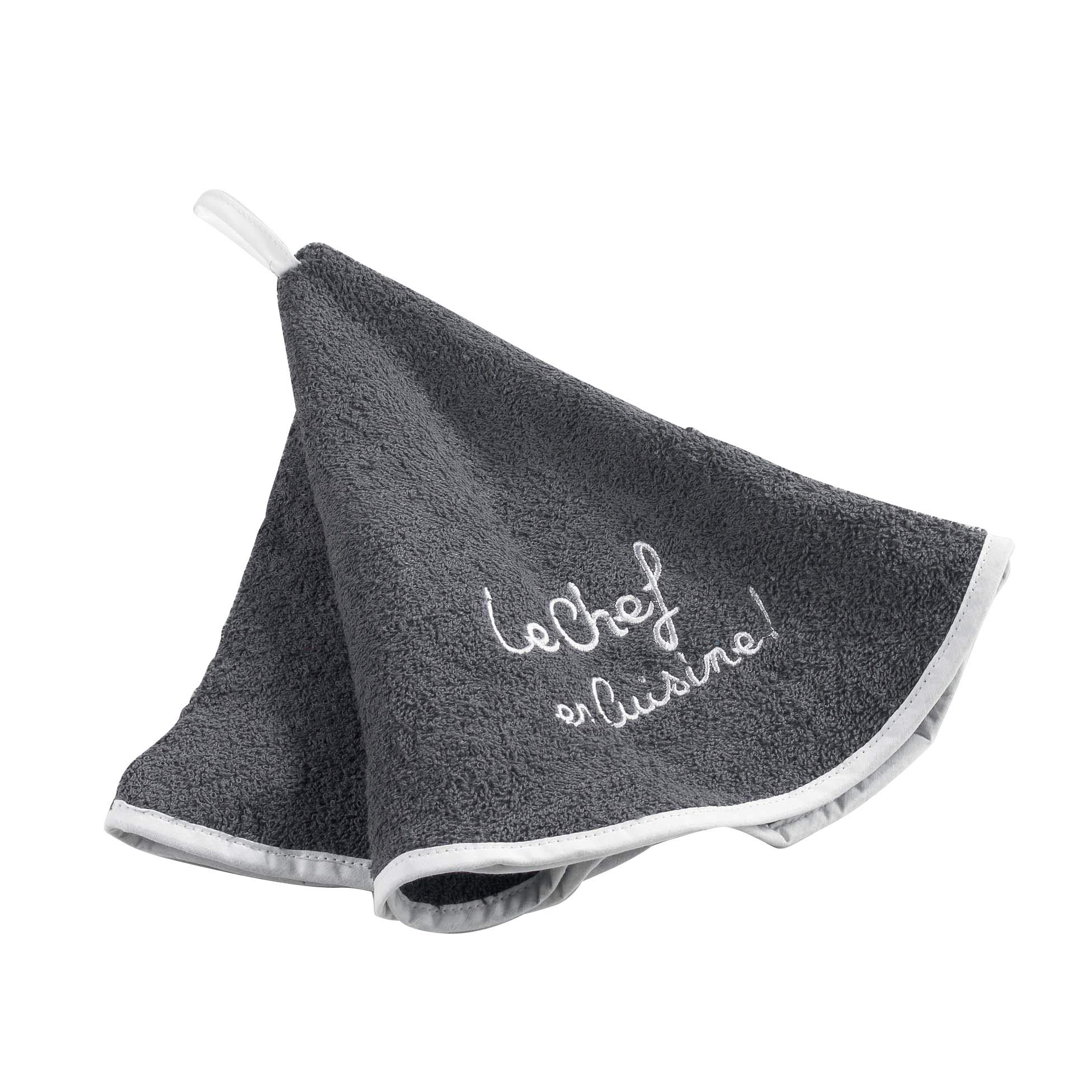 Douceur d'Intérieur, Cuistot Round Hand Towel Diameter 60 cm Anthracite Embroidered Sponge
