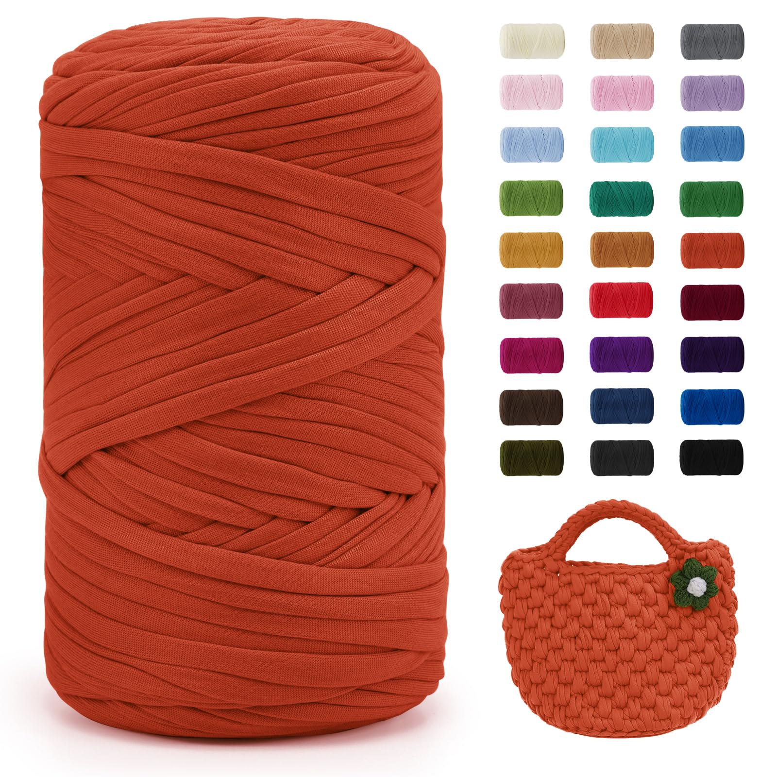 Uiopa Orange T-Shirt Yarn, 400g/120m Elastic Fabric Crochet Cloth T Shirt Yarn, Chunky Hand Knitting Polyester Ribbon for Crocheting Bags/Baskets/Rugs, Home Decor, DIY Crafts