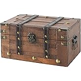 SLPR - Alexander Small Wooden Treasure Chest with Hinged Lid, 11x7x5.5 In | Wood Keepsake Storage Box for Kids Prizes and Classroom, Vintage Pirate Trunk, Decorative Memory Chest, Time Capsule