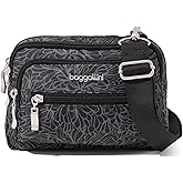 Baggallini Triple Zip Small Crossbody Bag for Women - 8x6 Lightweight Convertible Fanny Pack Belt Bag