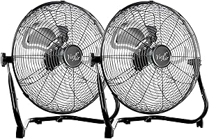 Vie Air 20 Inch Twin Pack Industrial Tilting High Velocity 3 Speed Metal Floor Fan, Black
