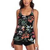 Omichic Women's Flowy Tummy Control Tankini Sets for Two Piece Bikini Swimsuits Blouson Tank Top with Boyshorts Bathing Suits