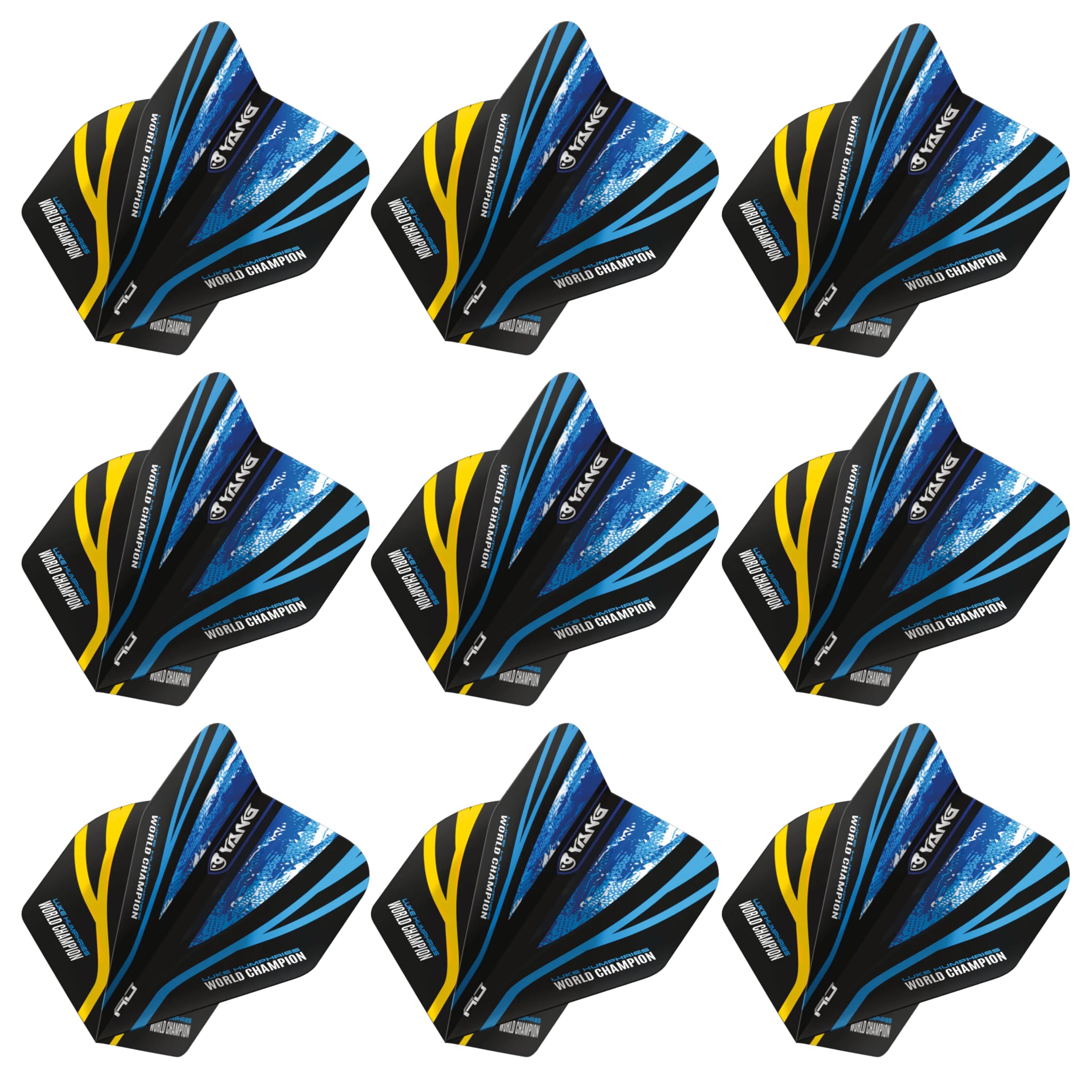 RED DRAGON Yin Yang Double Sided Luke Humphries World Champion Blue & Gold Standard Dart Flights 3 Sets Per Pack (9 Dart Flights in total)