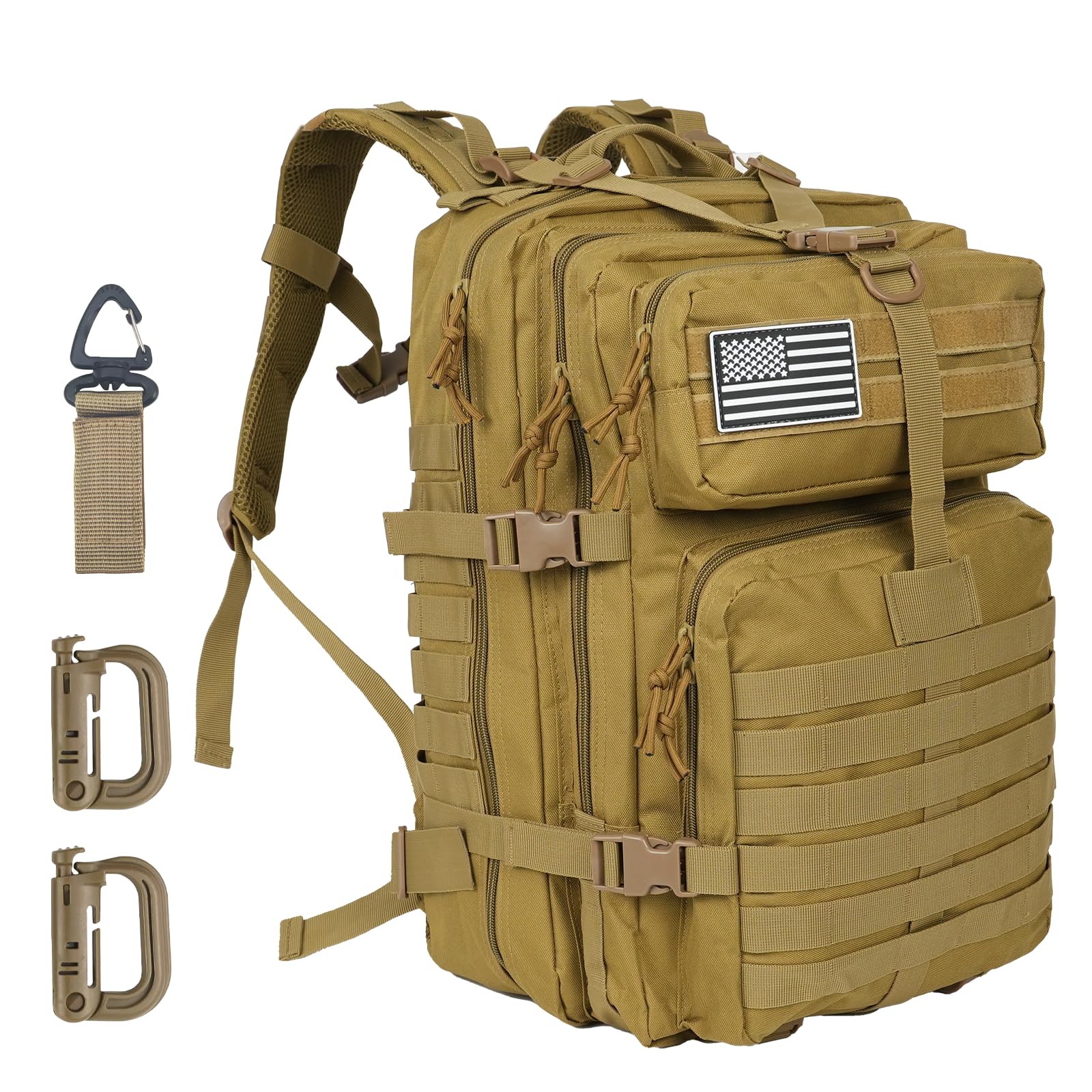 Photo 1 of Oraynn 50L Large Military Tactical Backpack Molle Army Assault Pack for Travel Camping Hiking Fishing Backpack for men (khaki)