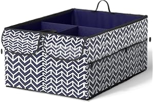Orionstar Car Trunk Organizer, Collapsible Cargo Storage Tote Bag with Anti-Slip Strip, Waterproof Material, 3 Divider Compartments, Automotive Interior Accessories for Auto SUV Truck,Navy Blue