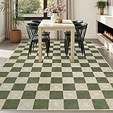 Kiginara 7x9 Green Checkered Area Rug for Living Room, Machine Washable Non-Slip Farmhouse Carpet, Low Pile Stain-Resistant C