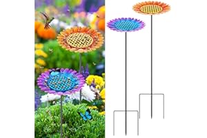 MUDEREK 2 Pack Bee Watering Station - Large Upgraded Bee Cups for Garden Metal Bee Water Feeder Flower Shape Bee Baths for Garden, Colorful Butterfly Bath Bowl Bee Cups for Outdoor Garden Yard Decor