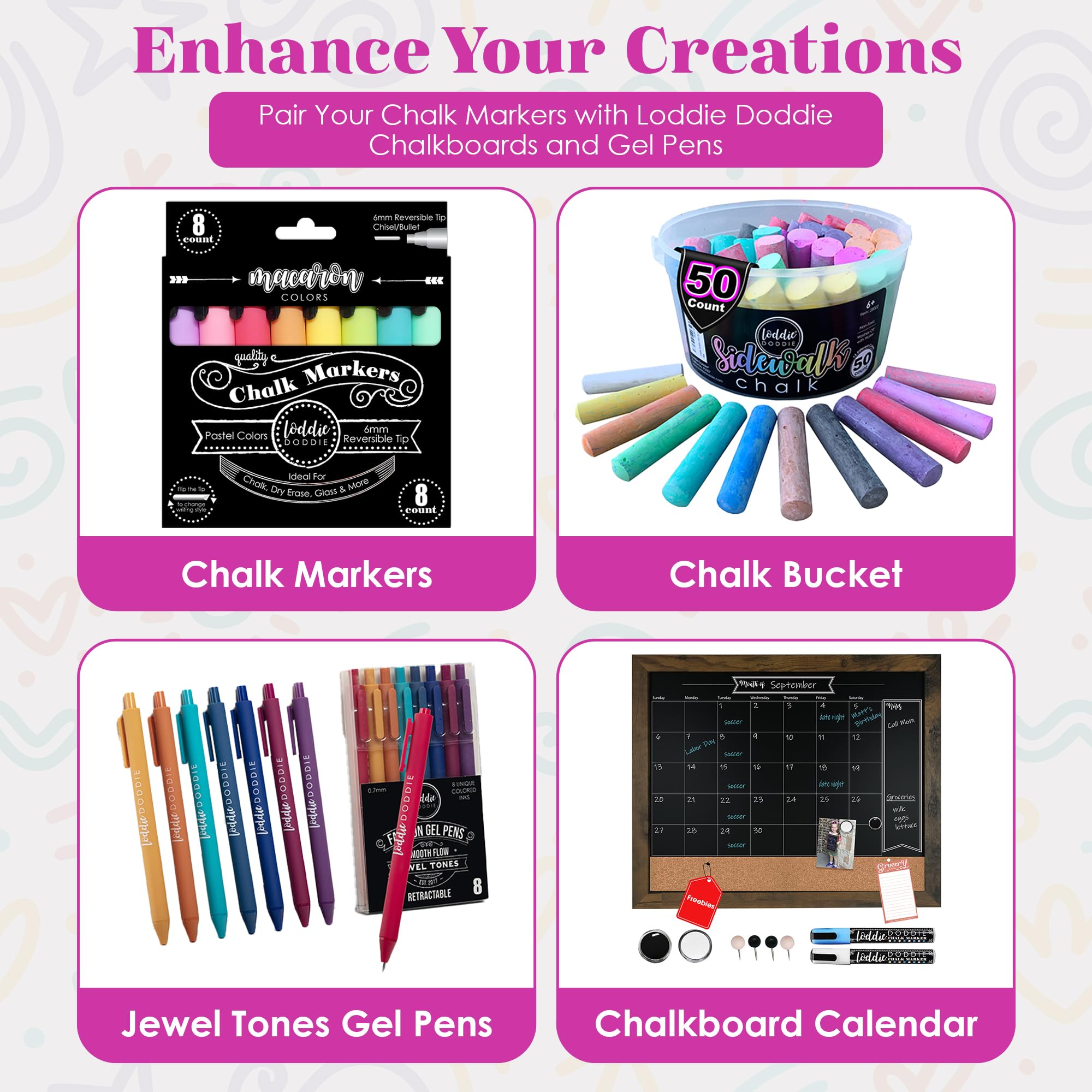 Loddie Doddie Chalk Markers - 24-Pack, 6mm Reversible Bullet & Chisel Tip - Dust-Free, Erasable Liquid Chalk Markers - Versatile for Windows, Glass & Chalkboard Surfaces