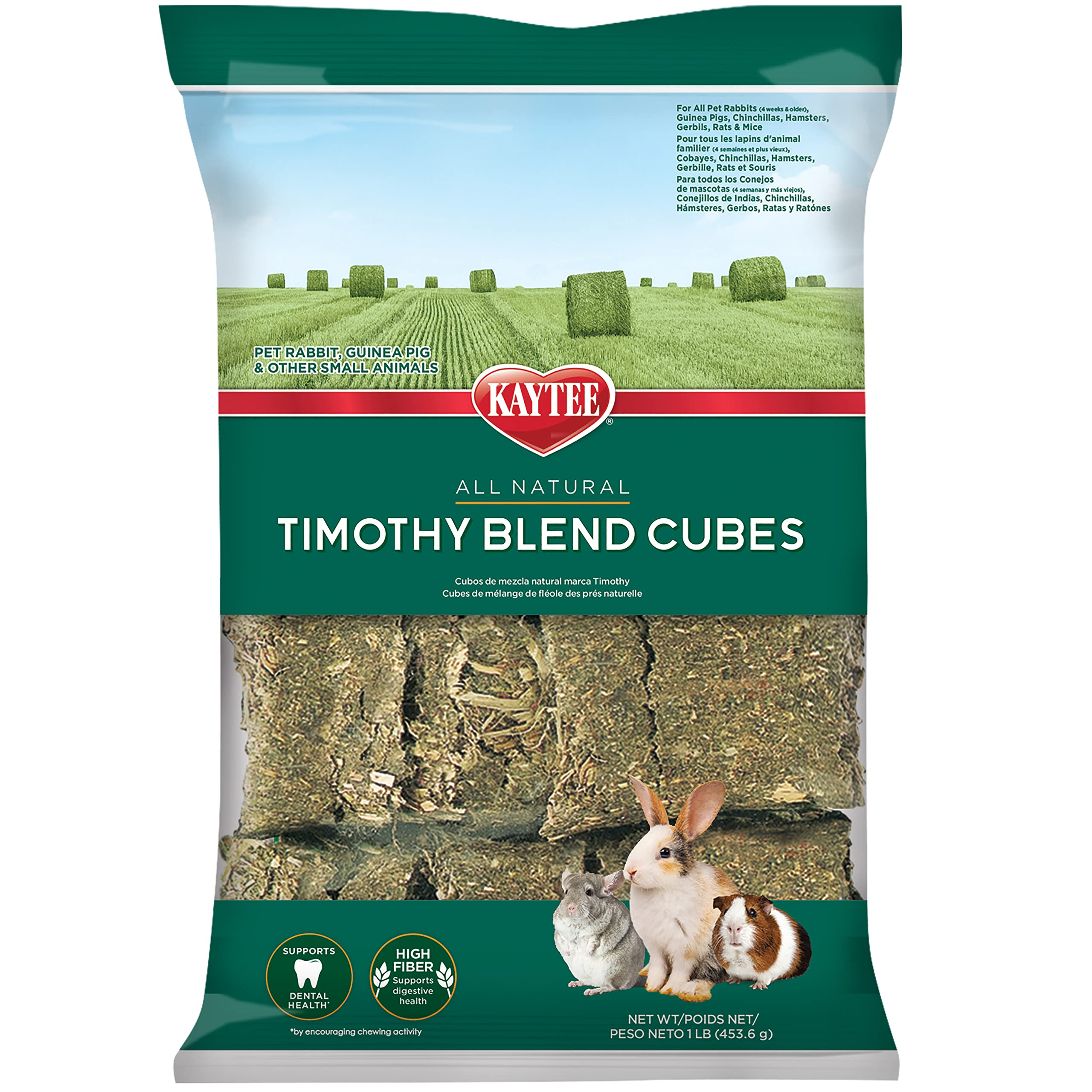Kaytee Natural Timothy Hay Cubes High Fibre Food, 453.6 g