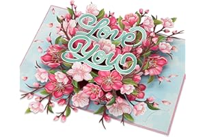 POPWOW Valentine Pop Up Cards, Floral Cherry, Love You, Happy Birthday, Anniversary, 3D Greeting Cards, Ideal Gift for Mom, Sister, Grandma, Girlfriend, Wife, Aunt, 5x7, Envelope