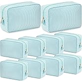 Sanwuta 10 Pcs Seersucker Cosmetic Bag Seersucker Makeup Bag Women Stripe Large Travel Toiletry Organizer Preppy Storage Pouch for Embroidery Wedding Bridesmaid Bride Mom (Mint Green)