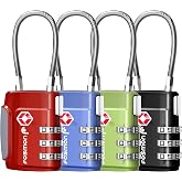 Fosmon TSA Approved Luggage Locks, Cable Suitcase Travel Lock, 3 Digit Long Shackle Combination Padlock, Wire Lock for Gym Locker, Backpack Anti Theft