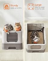 Feandrea Cat Litter Box with Lid Top Entry Slide-Out Tray Oatmeal Gray view 5