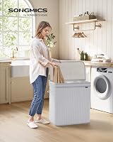 SONGMICS Bamboo Laundry Hamper with Lid 150 L Removable Liner Dove Grey view 2