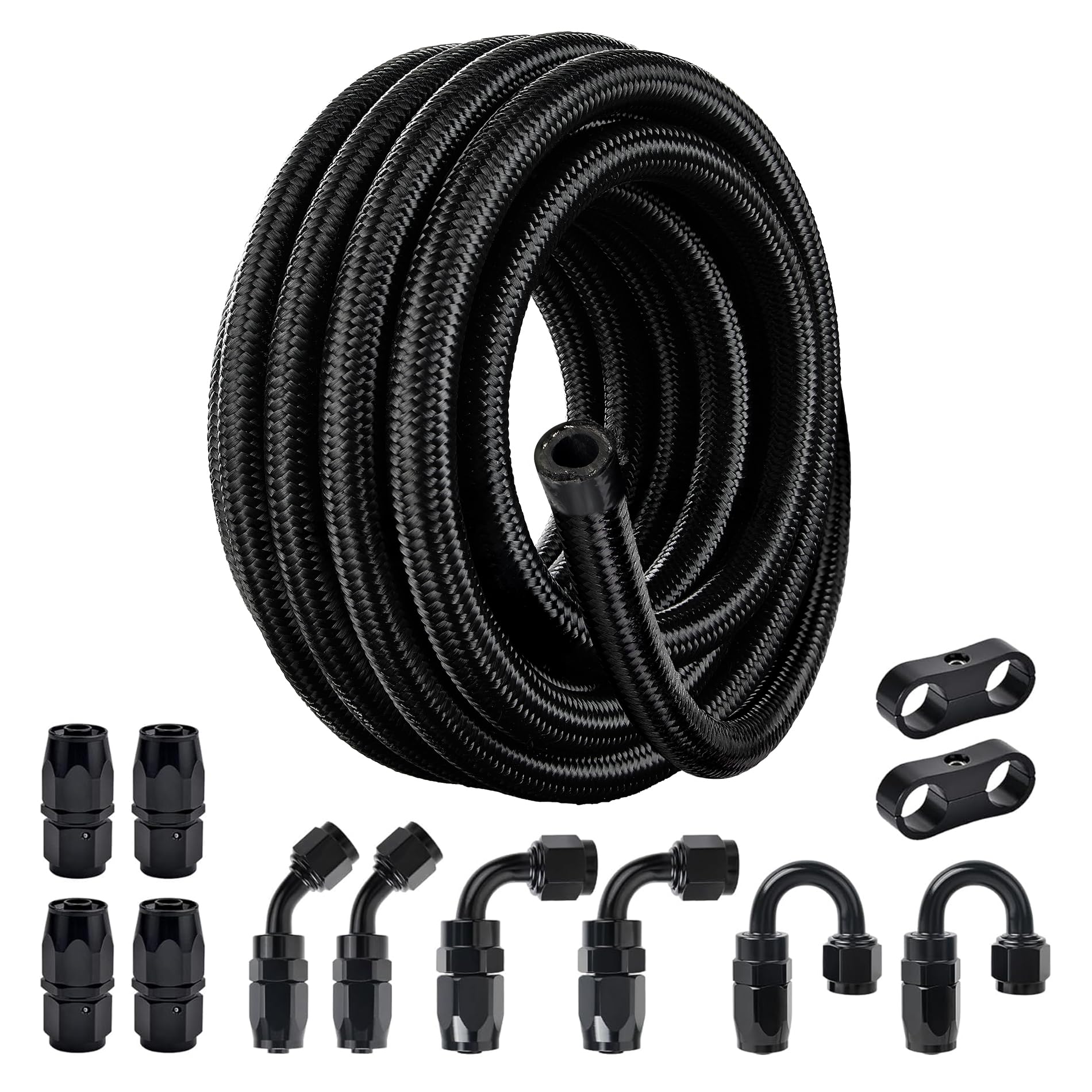 EVIL ENERGY 6AN Fuel Line Kit, 6AN Nylon Braided Fuel Line Hose Fitting Kit CPE 20FT Black Image