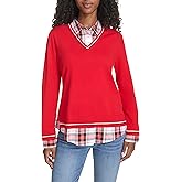 Tommy Hilfiger Womens Long Sleeve Button Up Collared Twofer Sweater